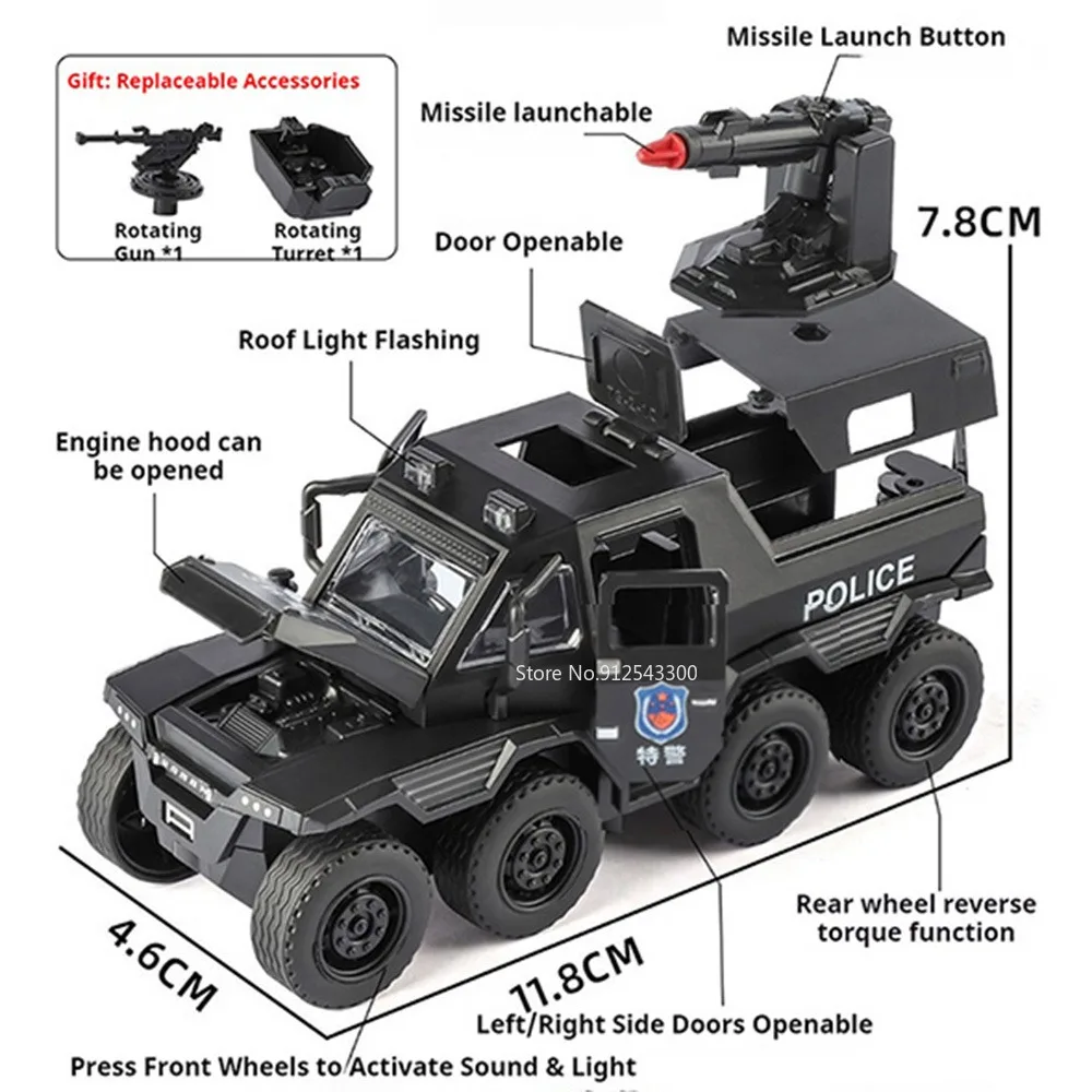 Scale 1:36 Conqueror Model Car Toy Doors Opened Sound Light Models Pull Back Missile Launch Vehicle for Children Festival Gifts