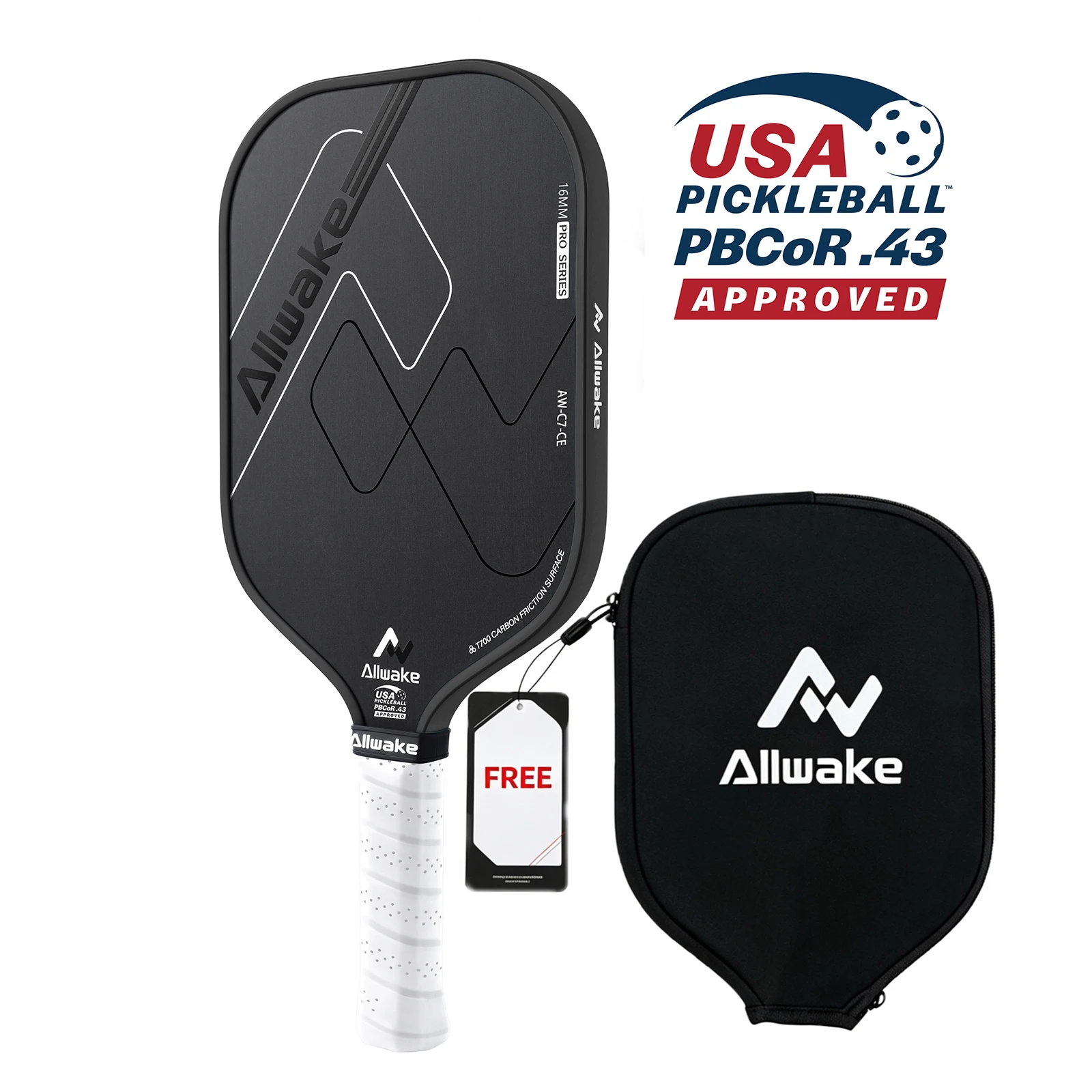Allwake Pickleball Paddle Toray T700 Carbon Fiber PP Honeycomb Core USA Pickleball Approved Weight Range 220-230g