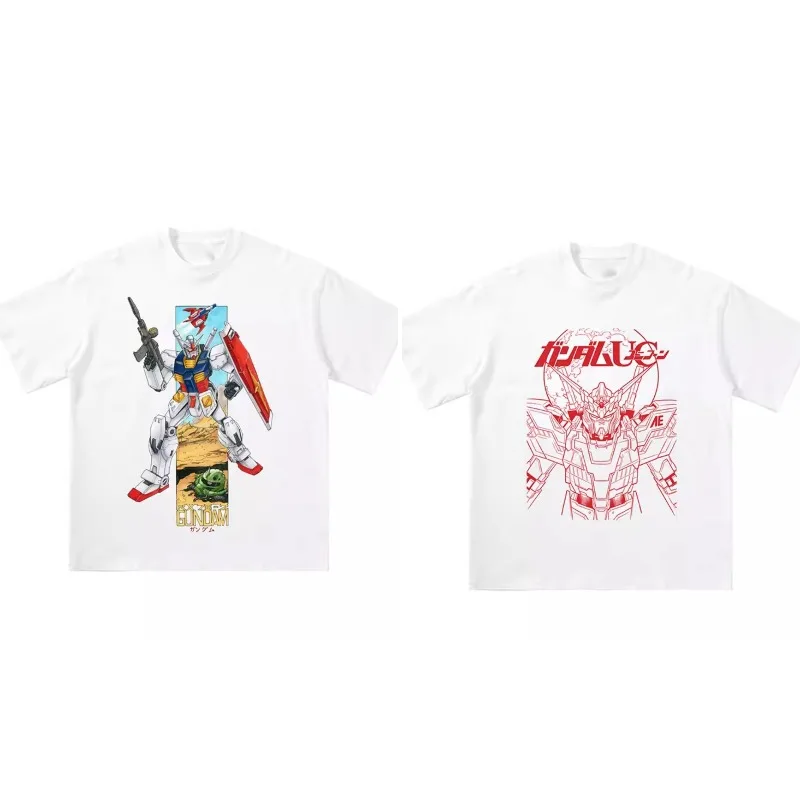 انمي ياباني جميع القطن تي شيرت البدلة المتنقلة Gundam RX78 تصميم صورة قصيرة الأكمام الساخن بيع فضفاض عارضة زوجين أعلى #4