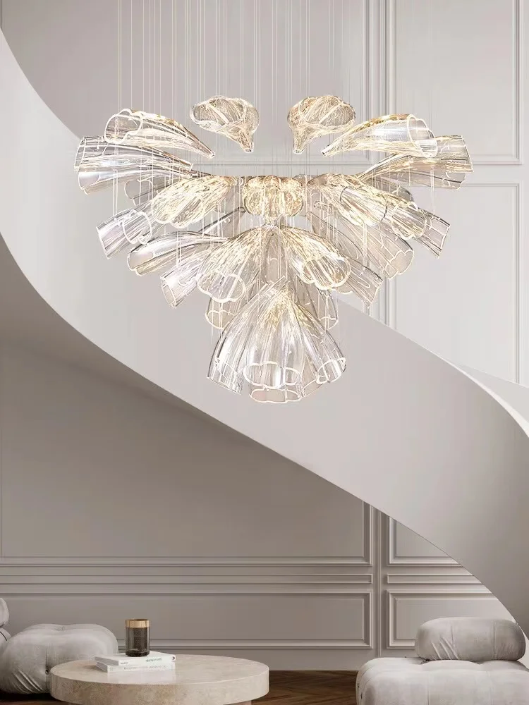 

Modern luxury petal glass chandelier Villa living room dining room hanging lights Led interior gloss luminaire stair lighting