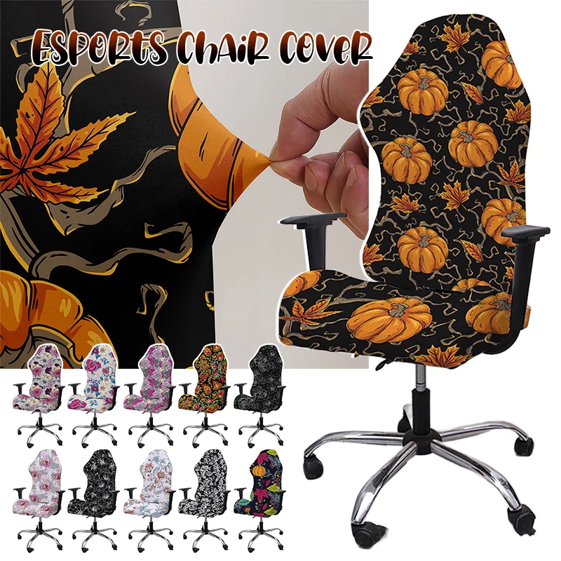 Stretch Gaming Chair Cover Halloween Pumpkin Printed Office Swivel Chair Covers Universal Internet Bar Computer Chair Cover