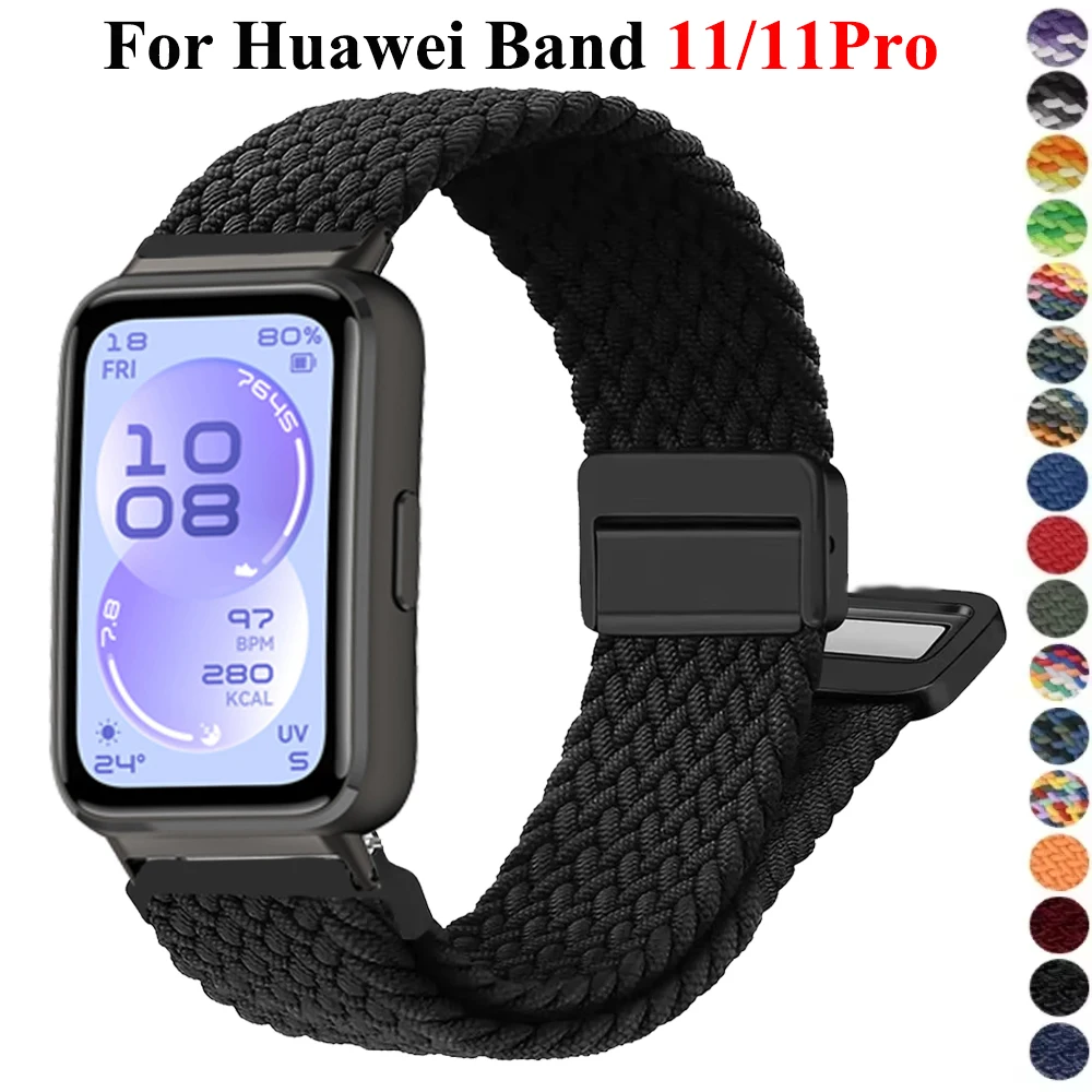 Magnetisches geflochtenes Nylon-Schlaufenband für Huawei Band 11 Pro, verstellbares Sport-Ersatzarmband für Huawei Band 11