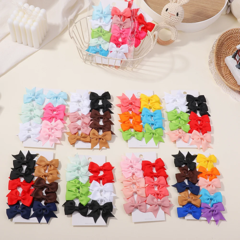 10Pcs/Set 1.9'' Solid Color Ribbon Kids Bows Hair Clips for Baby Girls Handmade Bowknot Hairpin MiNi Barrettes Hair Accessories