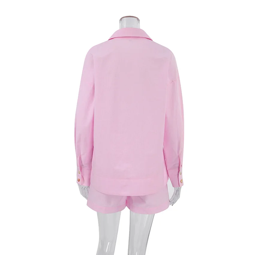 Shorts Pant Set Women Two Piece Sets Pajama Loungewear Turn Down Collar Matching Sets Shirt Tops Short Pants Y2k Streetwear