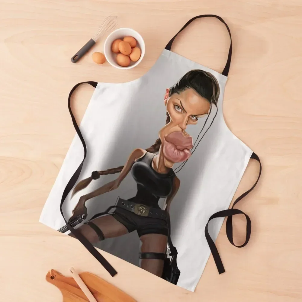 

Angelina Jolie Tomb Raider Caricature Apron Hairdressing Hairdresser Accessories Salon bib kitchen clothes for men Apron