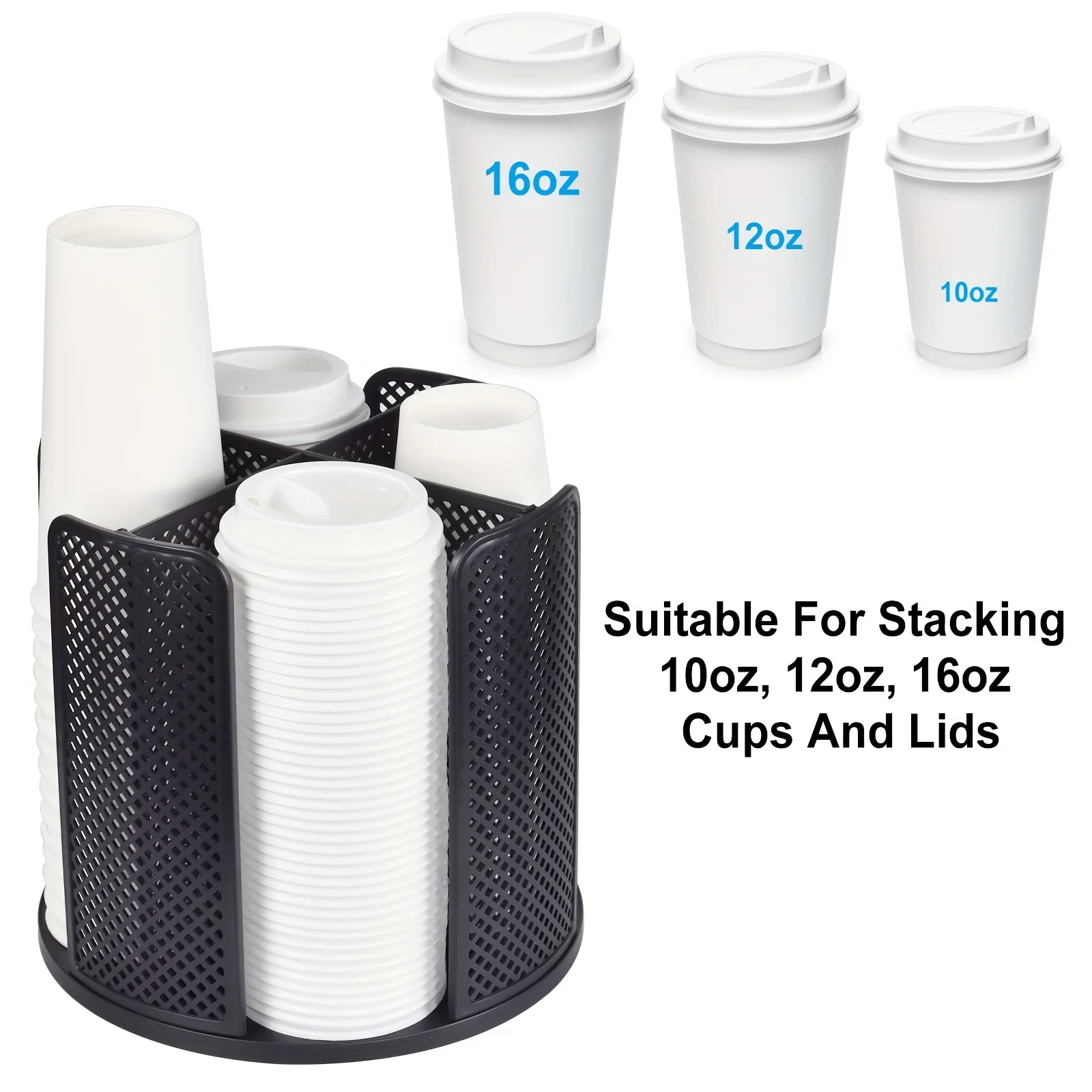 Kaffeetassen-Organizer, multifunktionales Kunststoff-Becher-Aufbewahrungsregal, drehbarer Becher- und Deckelhalter, geeignet für Bar, Büro