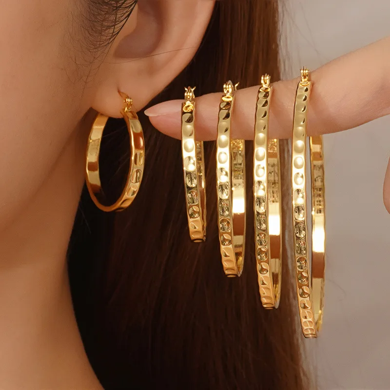 

Large Hoop Earrings Geometric Hammered O-Shaped Ladies' Copper Ear Clip Earrings Vintage Jewelry Accessories