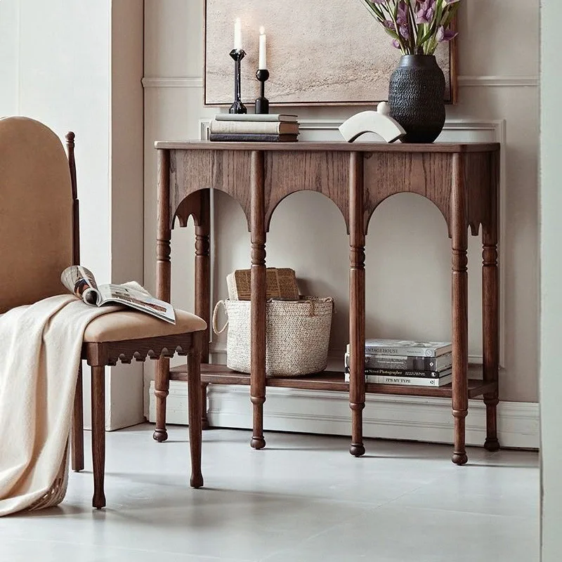 

Solid wood retro entrance table, living room, aisle, shelf, side table, entrance door, case table, high-footed table