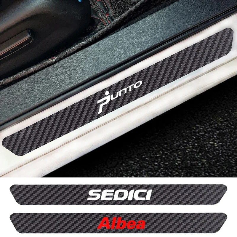 4 Uds. Pegatinas antipatadas para alféizar de puerta de coche, pegatina de fibra de carbono para puerta de coche para Fiat Panda MoBL LINEA DOBLO TORO Bravo Albea Talento