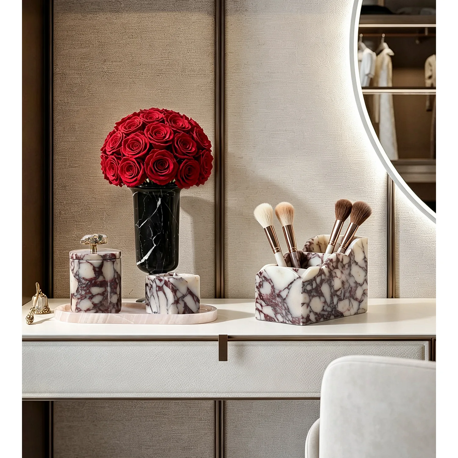 Luxury Skincare Tools - Calacatta Viola Marble 3-Compartment Desk Organizer