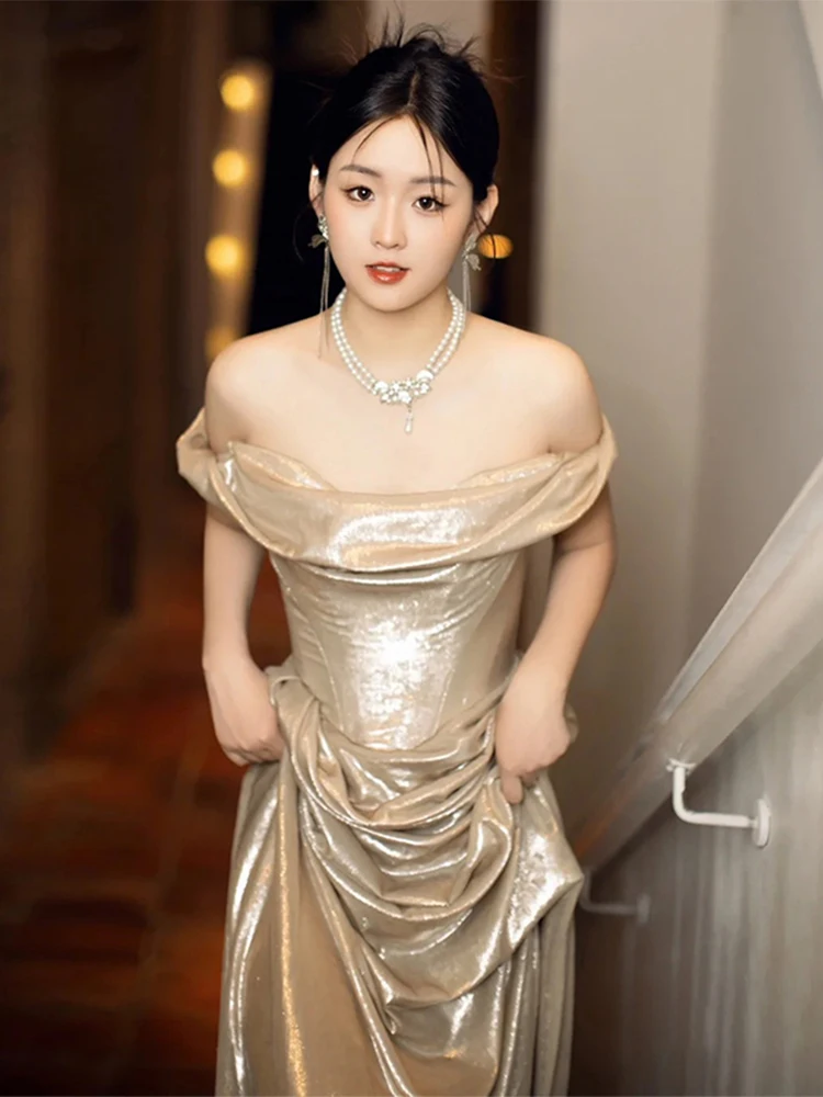 

Ele Sequin One-oulder Long Evening Gown for Women Wedding Host Dr Luxury mat Floor-Length Par Dr