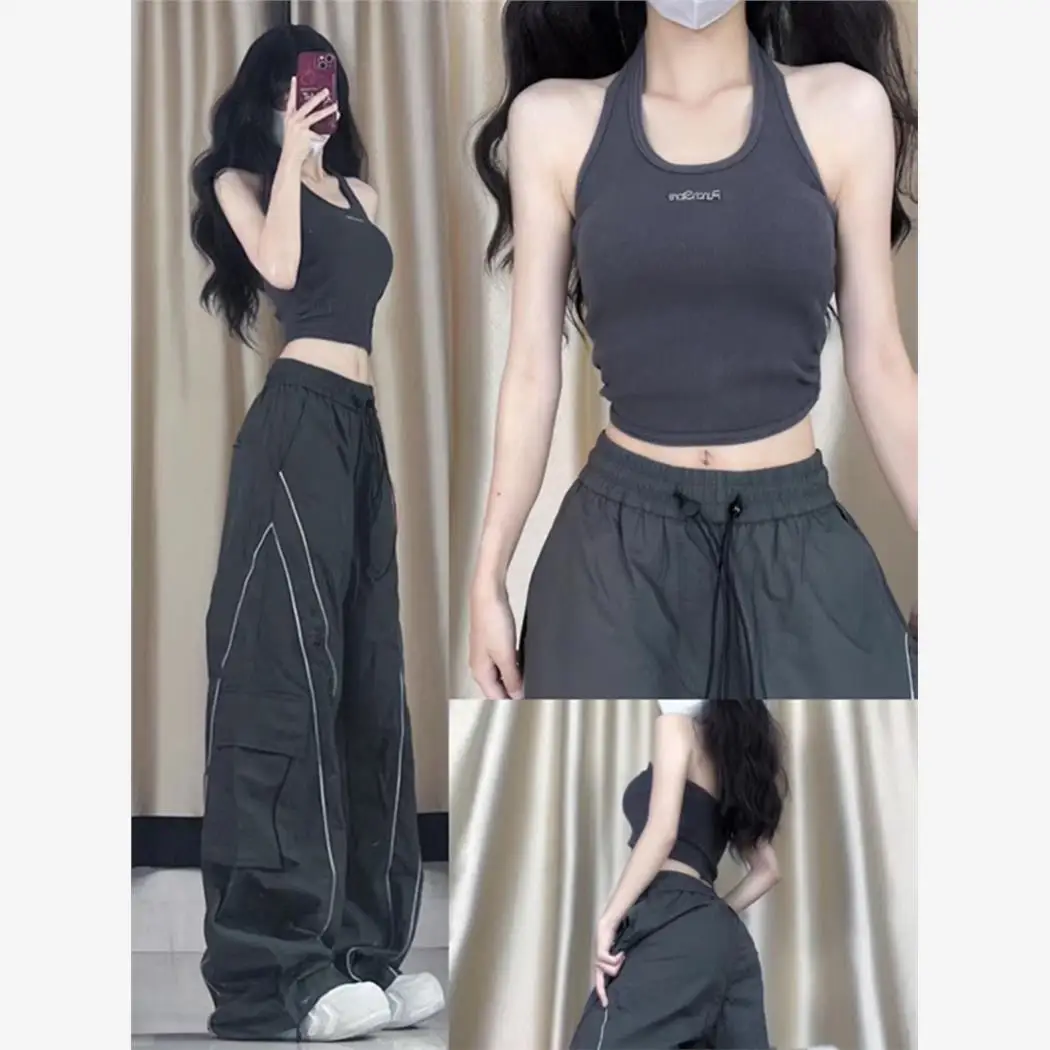 

Qui Dry Sport Pants Women's Thin Original American Retro Stripes Dstring Casual High Street Workwear Trousers