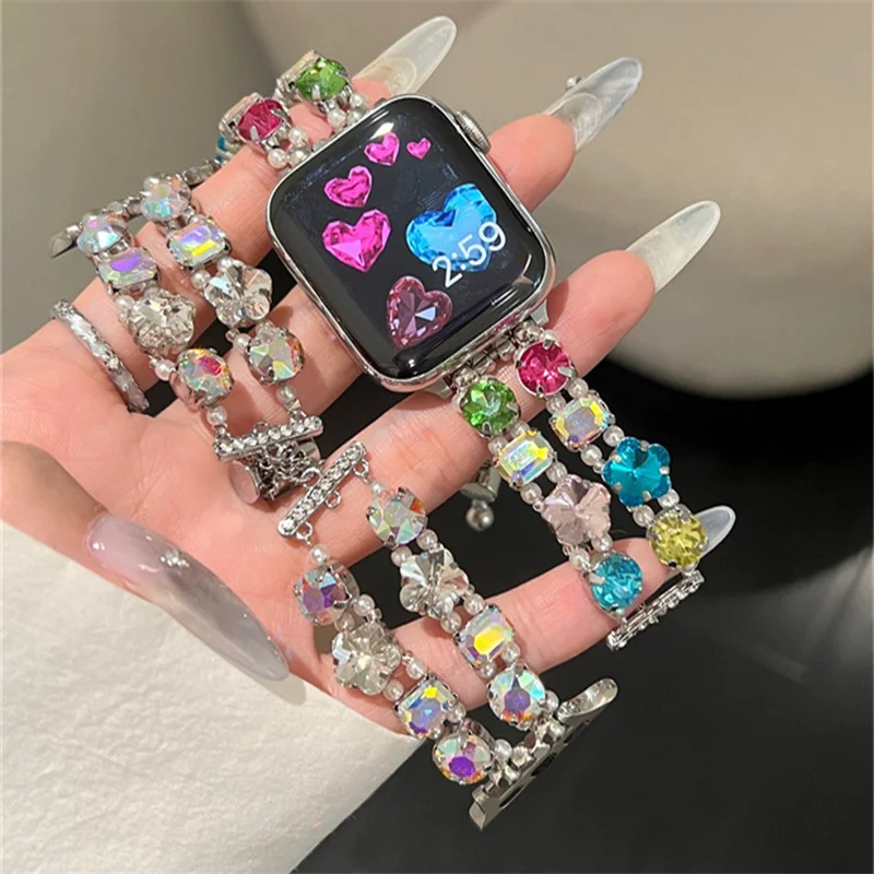 Y 2K Luxe Kleur Diamant Band Voor Apple Watch Band Ultra2 49 45 44Mm 41 42 Correa Retro Metal Band Voor Horloge Serie 9 8 7 Se 6