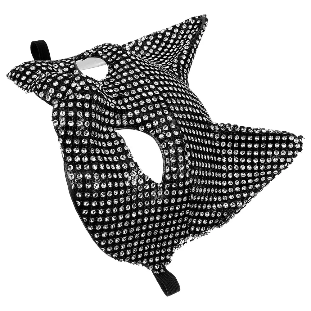 Halloween Cosplay Mask Halloween Mask Shiny Rhinestone Cat Shape Mask Party Supply
