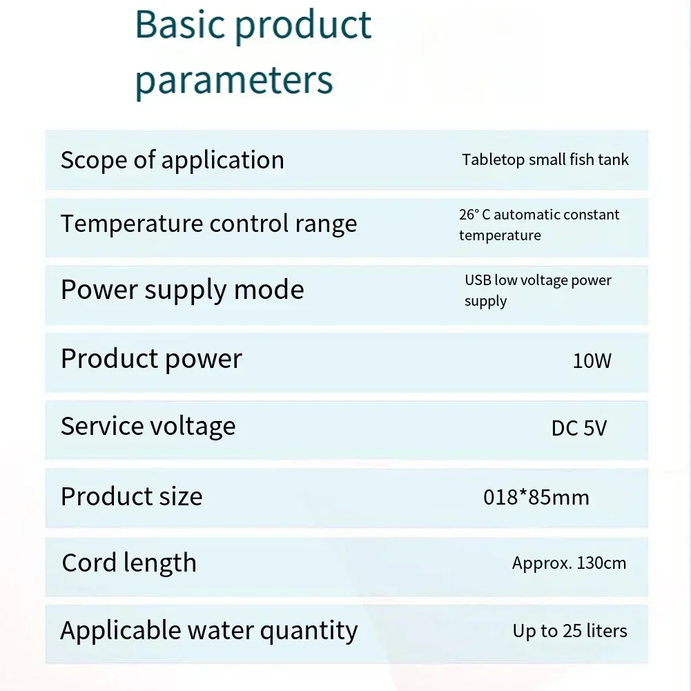 10W Temperature Thermostat Heater Rod USB Mini Aquarium Heating Rod For Small Fish Tank 26°C Aquarium Heater