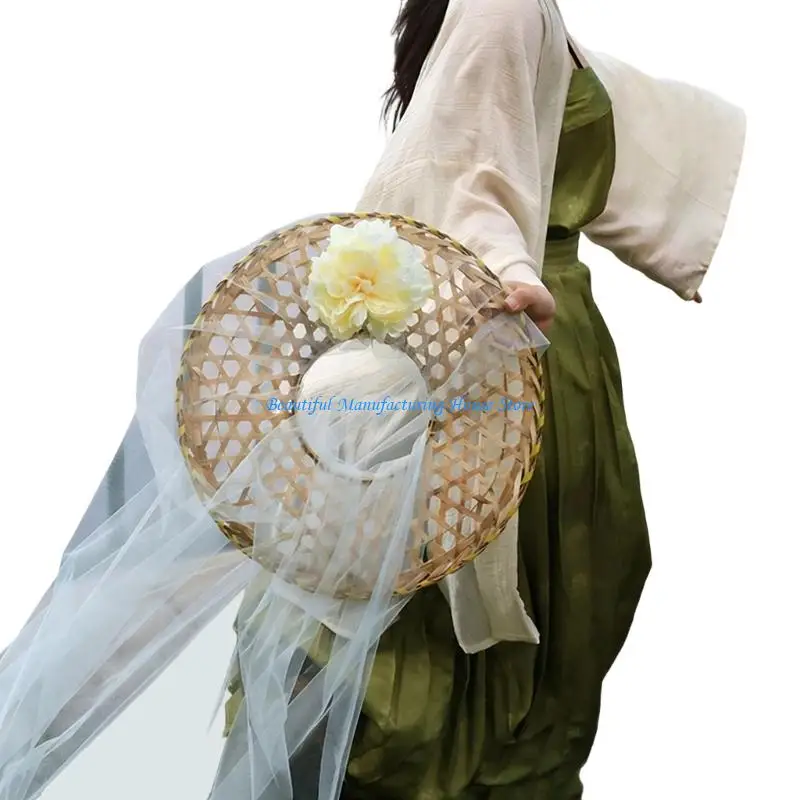 

E56A Artistic Handwoven Asian Hat Sun Protective Design Costume Straw Hat Great For Festivals And Photo Props