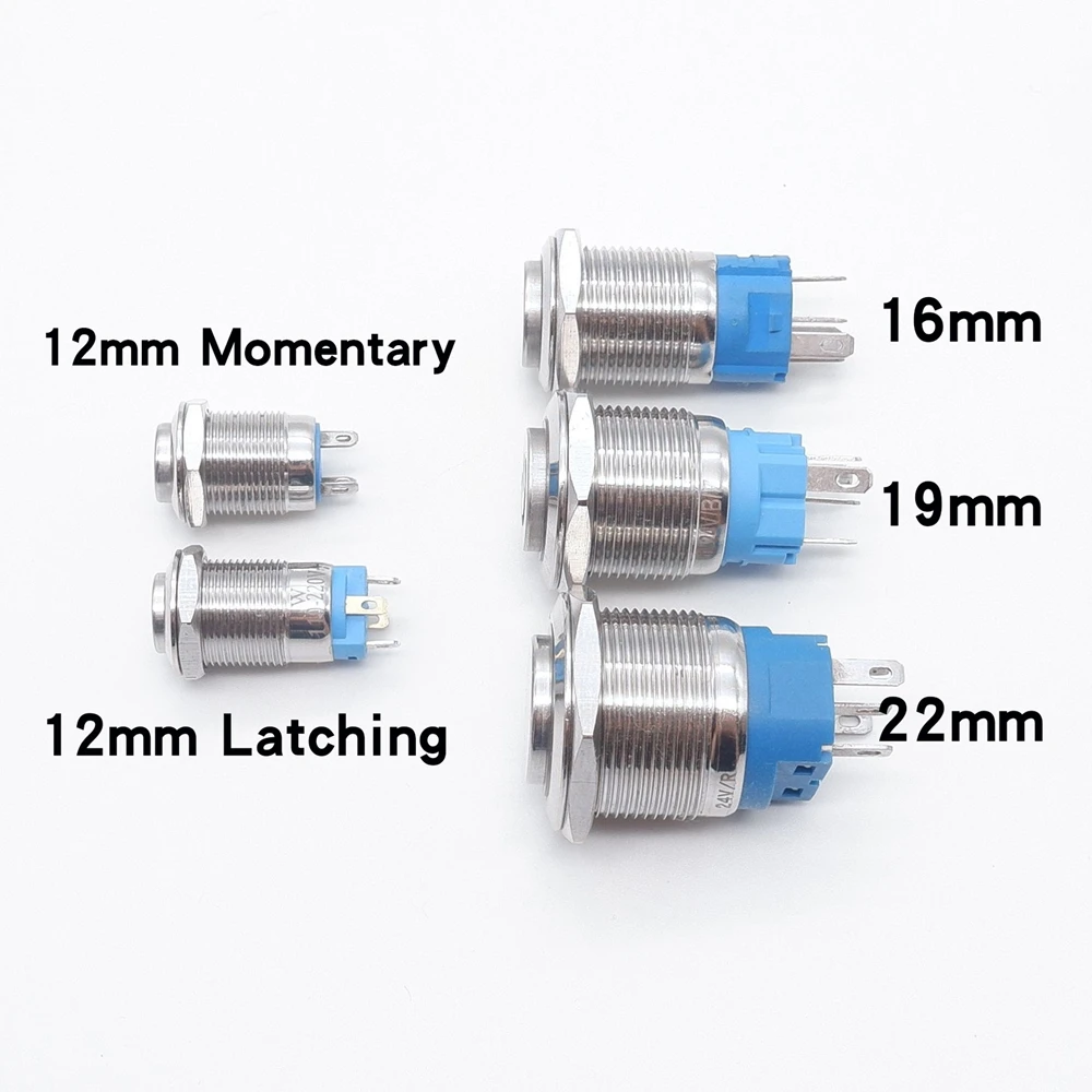 Interruptor de botón de metal de 12mm, 16mm, 19mm, 22mm, botón de inicio de cierre abierto de cabeza alta, 6v, 12v, 24v, 110v, 220v, control de