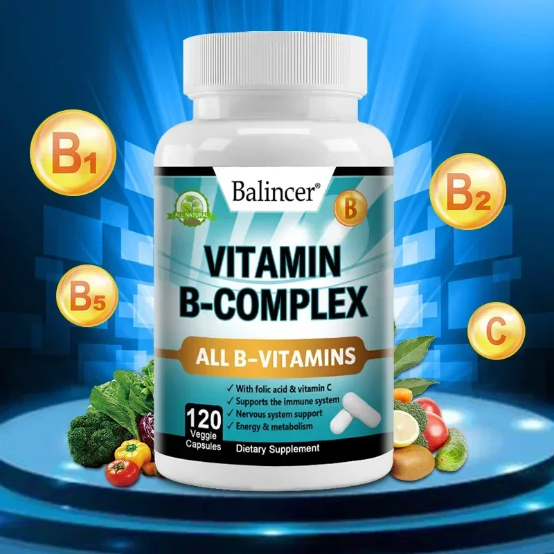 Vitamin B Complex Capsules, Vitamin B1, B2, B3, B5, B6, B8, B12, Immunity, Energy, Focus, Brain, Concentration, Nervous System