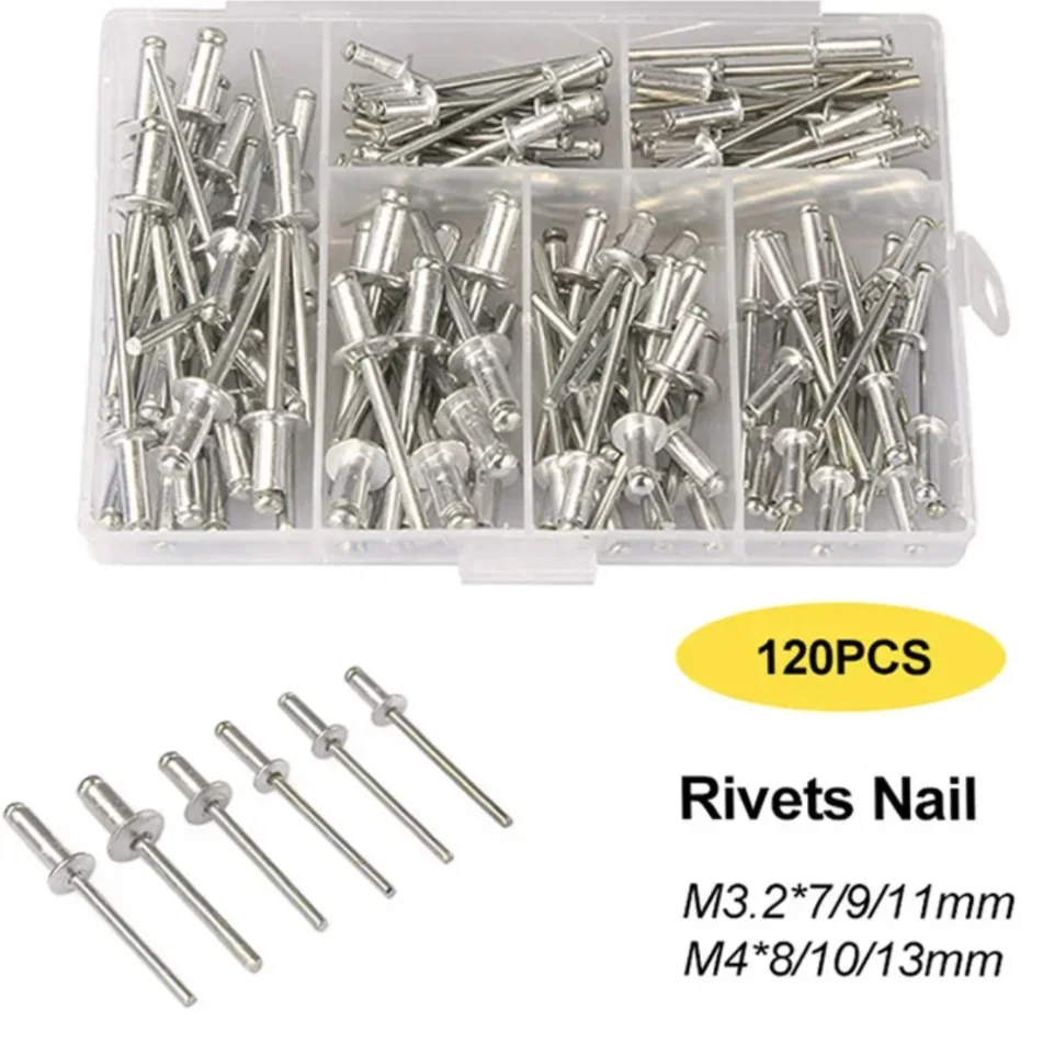 120 pièces Rivets/ensemble de riveteuses robustes Kit d'assortiment de pistolets à rivets Pop outils à main outil d'écrou à rivets
