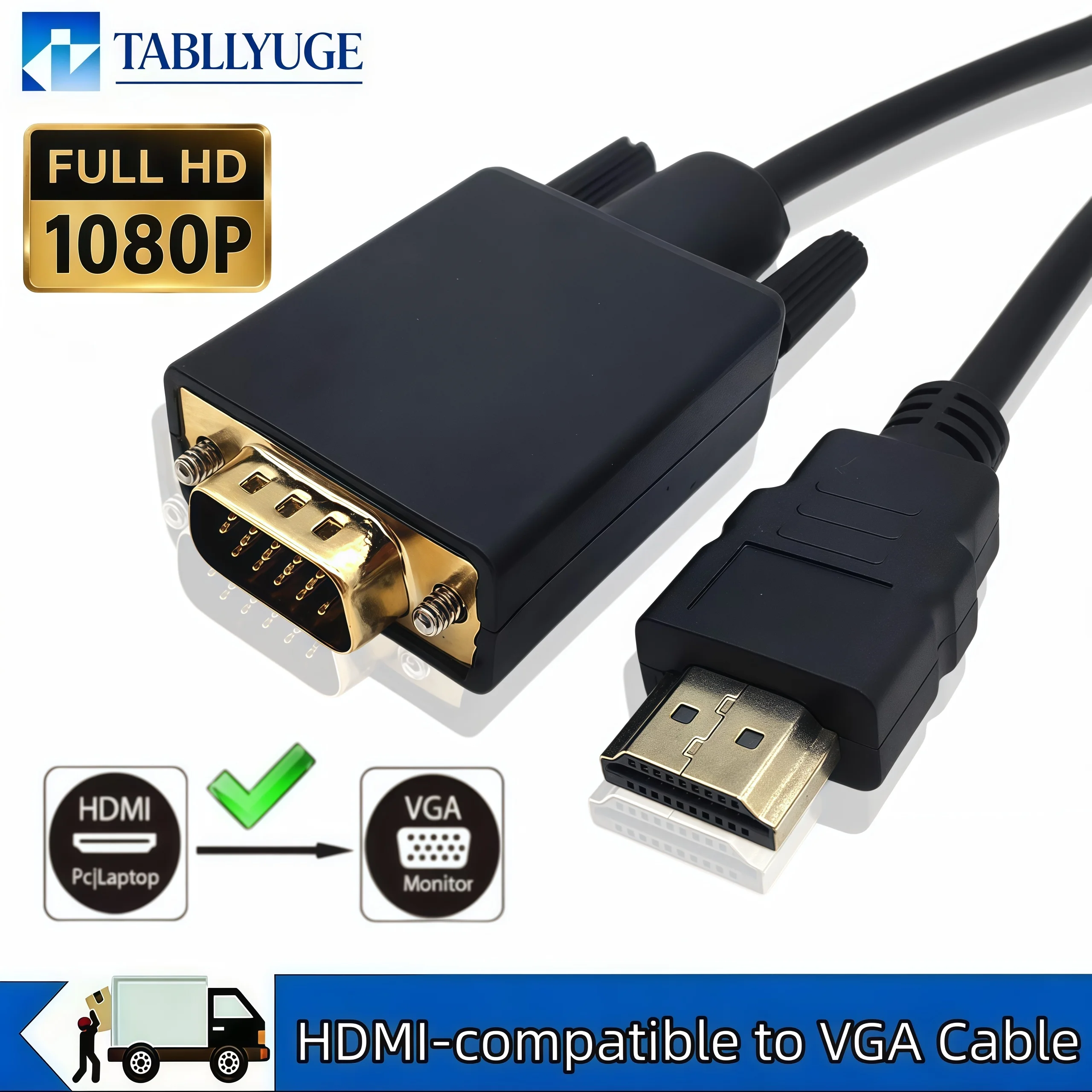 1080P HDMI-Compatible To VGA Adapter 1.8M 3.0M Male to Male Video Audio Adapter Cord for Desktop Laptop PC TV Monitor Projector