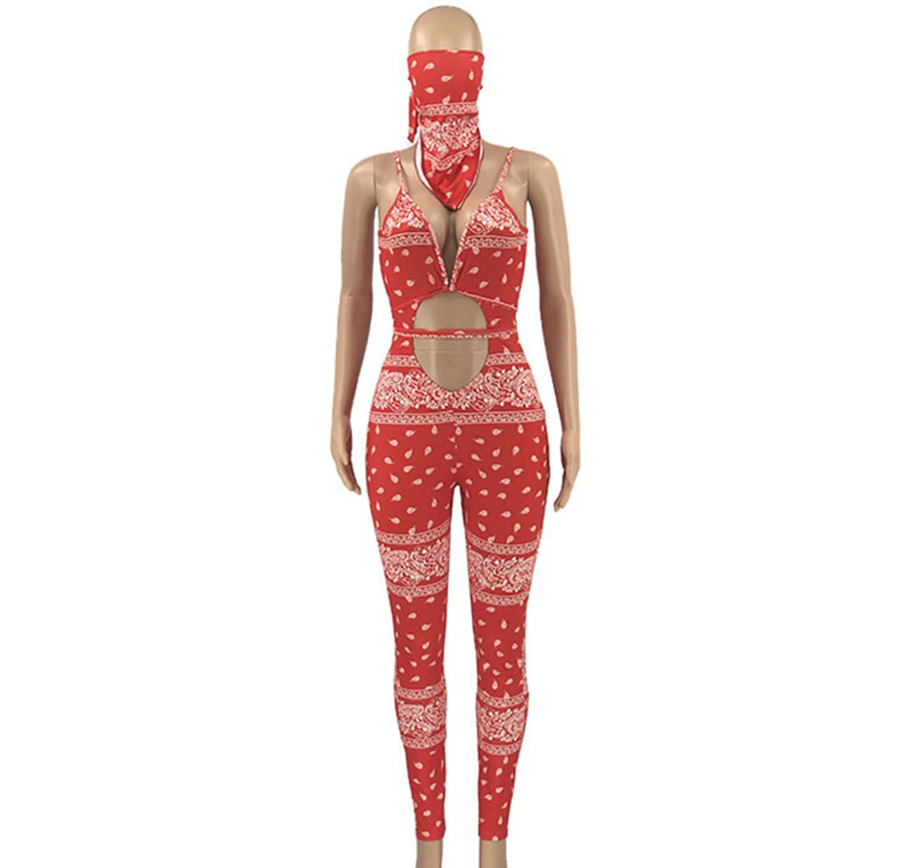 Hot Selling 2023 New Fashion Strap Wrapped Chest Fit Opening Women\'s Printed Sexy and Beautiful jumpsuit (Including Face Scarf)