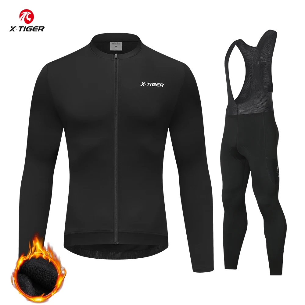 X-TIGER Cycling Jersey Set Autumn Winter Cycling Jersey Bib Pants Set Men Long Sleeve Bicicleta Set MTB Road Bike Clothing Suit