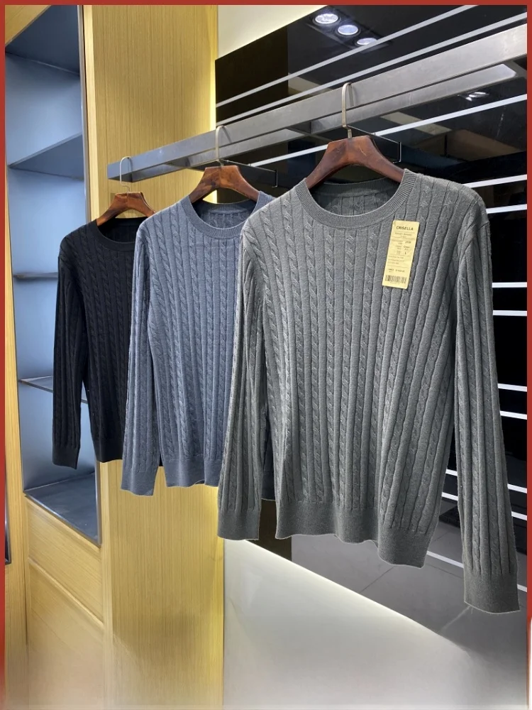 

Wool Blend Knitted Sweater round Ne Casual Men's Faion Autumn Winter Warm Soft Pure Color Harmonious ain Pattern