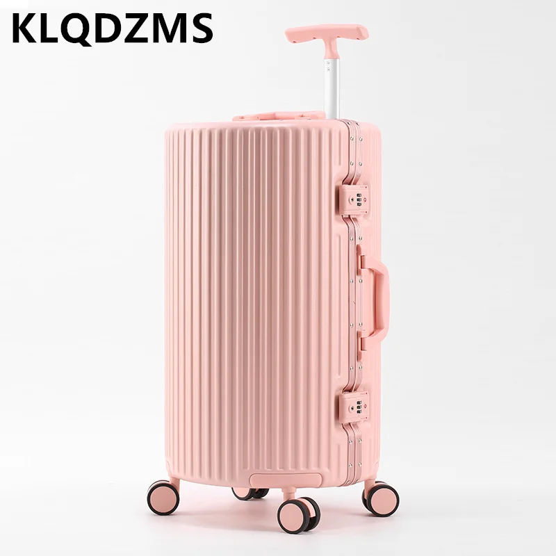 

KLQDZMS Women's Luggage 20 Inch Aluminum Frame Boarding Box Men's PC Trolley Case 24 Anti-fall Anti-scratch Cabin Suitcase