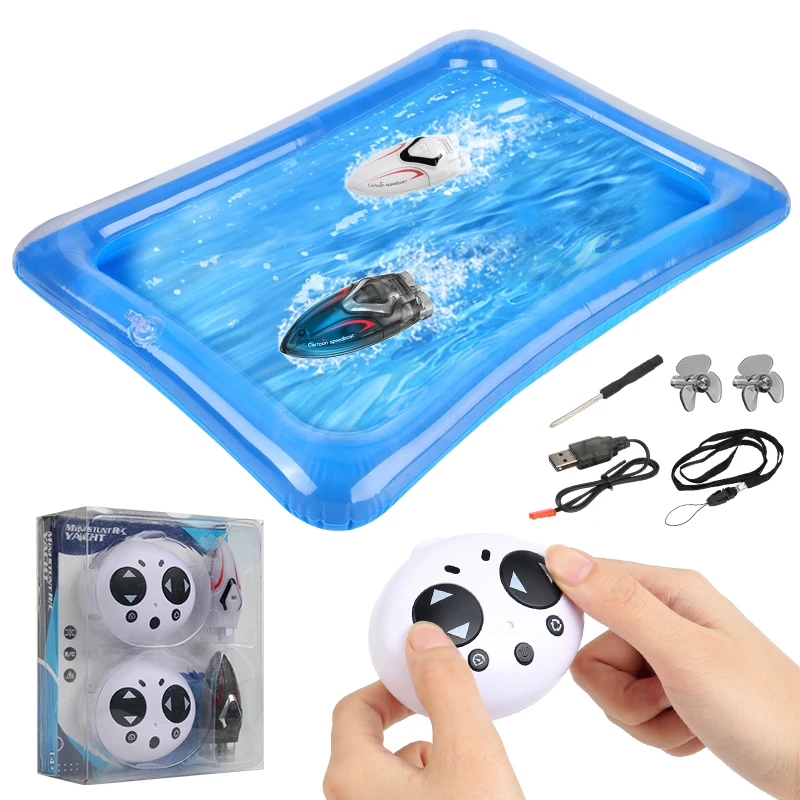 Black White Mini Handheld Remote Control Boat Child Waterproof RC Speedboat Toys with Inflatable Pool Gift for Kids