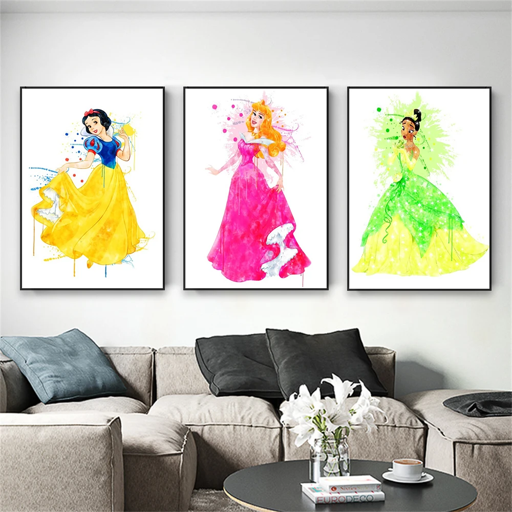 Princess Disney The Little Mermaid Watercolour Art Print Tiana From The Princess and The Frog Canvas Painting Posters Room Decor