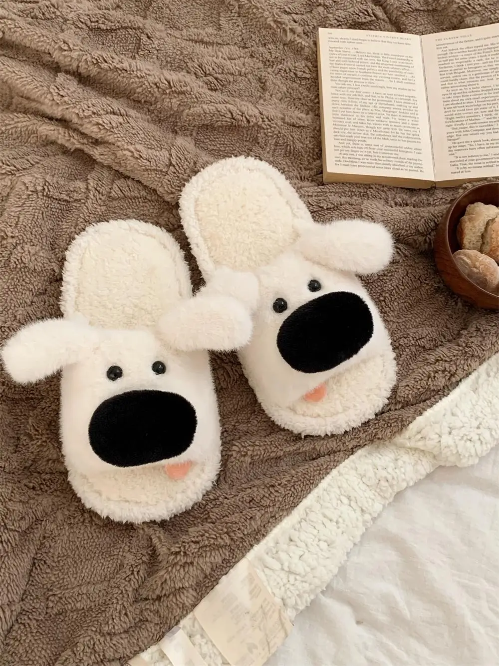 Casual Home Slippers For Couple Men's And Women's Straight Haired Cotton Slippers Fun Dog Soft And Cute Soft Sole Anti Slip