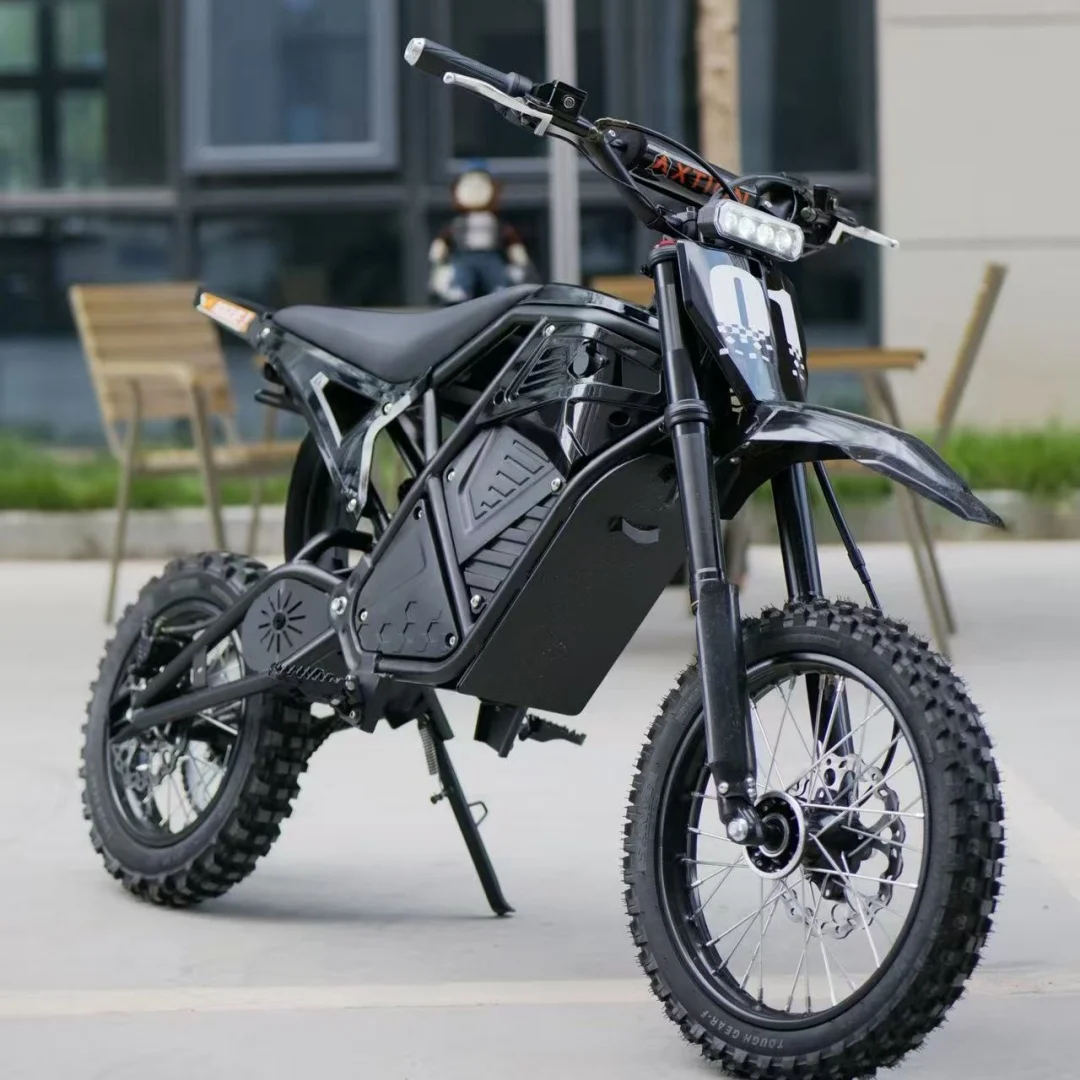 All Black EDB001 3000W Peak Electric Dirt Bike 48V 23AH Battery 58km/h Top Speed 50-60km Range Hydraulic Suspension Nitrogen Shock Absorber 14/12 Inch Tires Off-Road Motorcycle for Adults