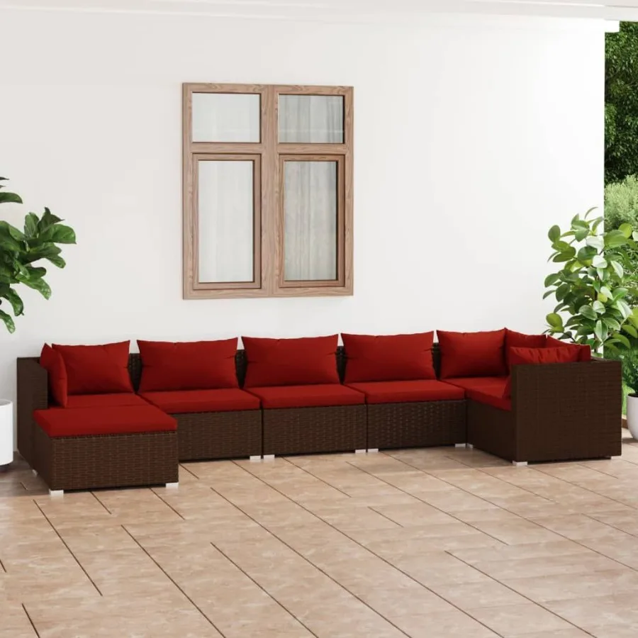 

7 Piece Patio Lounge Set with Cushions Poly Rattan Brown