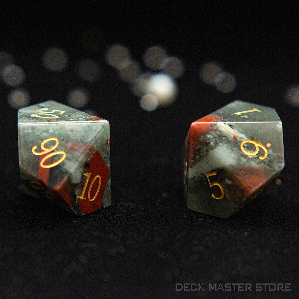 Dados de piedra de sangre africana, piedras preciosas poliédricas de varias formas, dados digitales D20 para D & D TRPG, juegos mágicos de mesa,