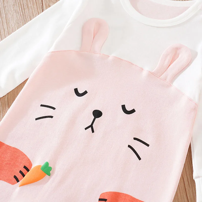 Spring and Autumn Boys and Girls Cartoon Rabbit Splice Design Pattern Cotton Long Sleeve Baby Clothing Bodysuit