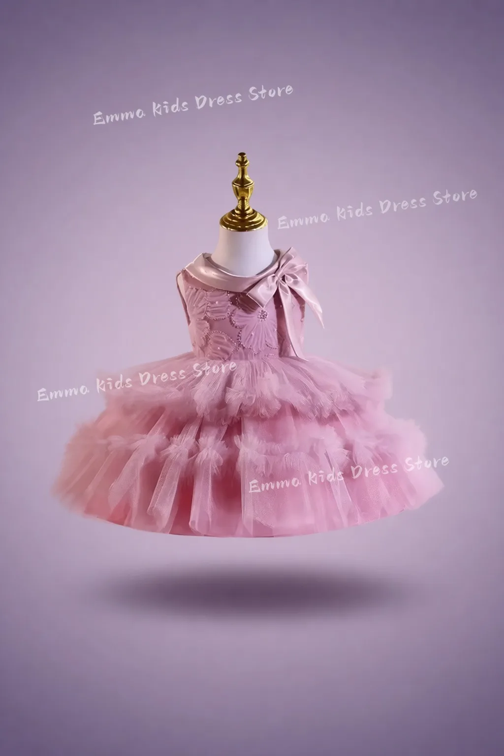 

DROIS Pink Sleeveless Flower Girl Dress Knee Length Tiered Lace Princess Kids Wedding Birthday Party Holiday Prom Gown
