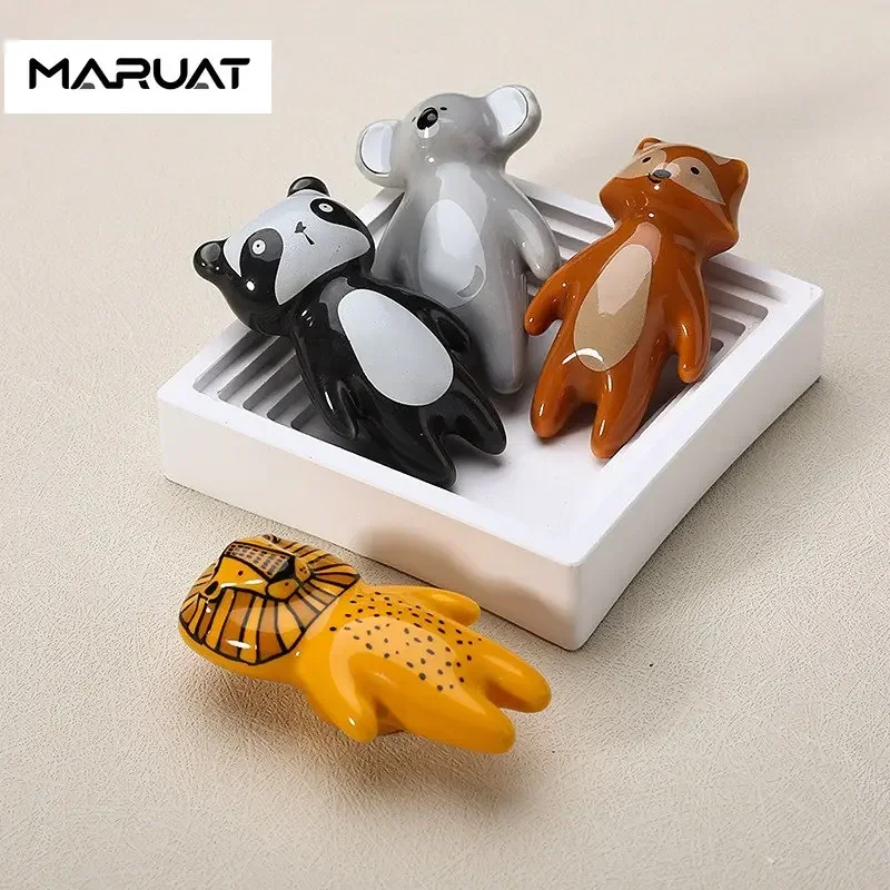 Cartoon Furniture Handles Animal Drawer Knob Ceramic Drawer Knobs Handles for Cabinets and Drawer Lion Panda Fox Children Handle