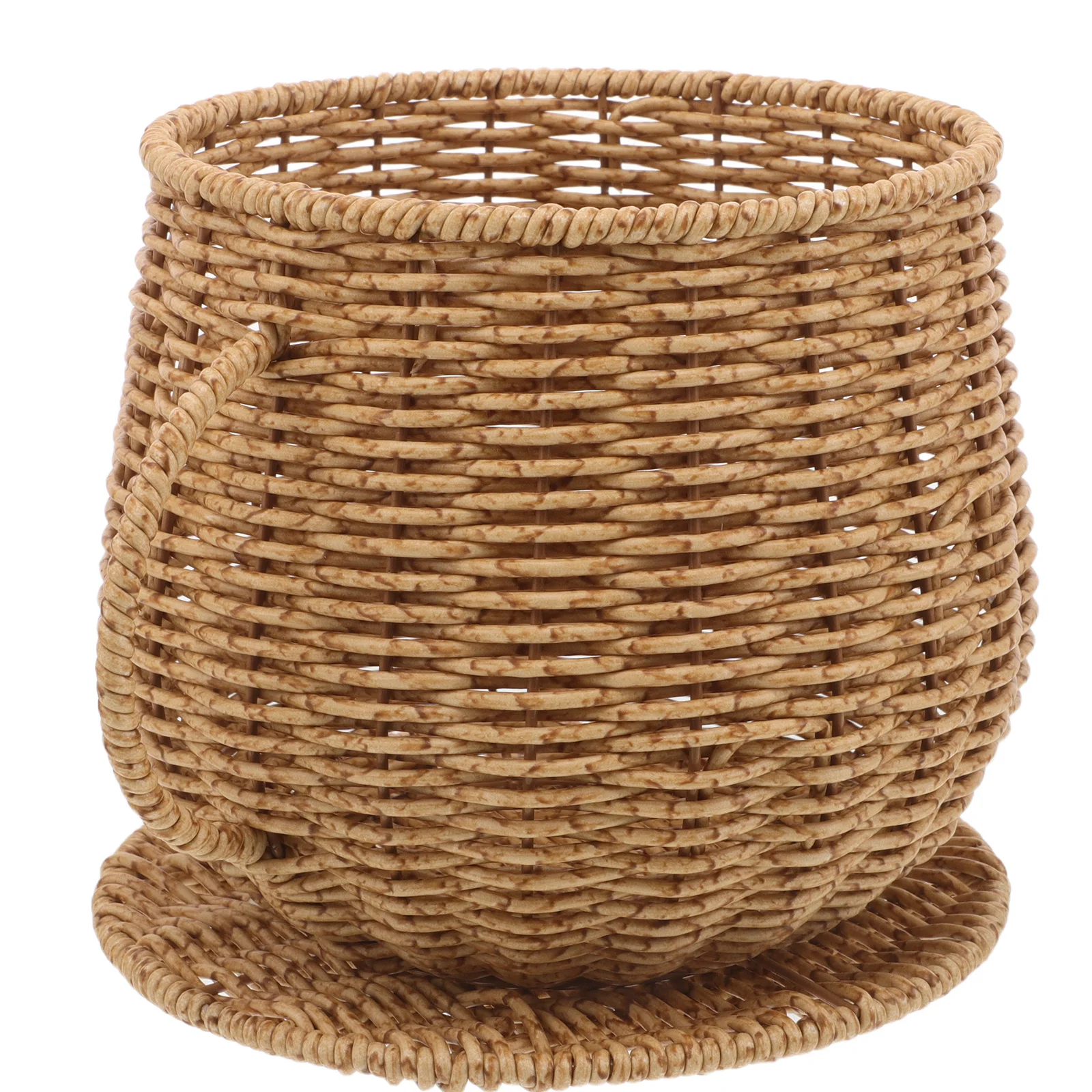 

Handmade Faux Rattan Storage Basket Coffee Cup Shaped Organizer Kitchen Countertop Fruit Vegetable Container Multipurpose