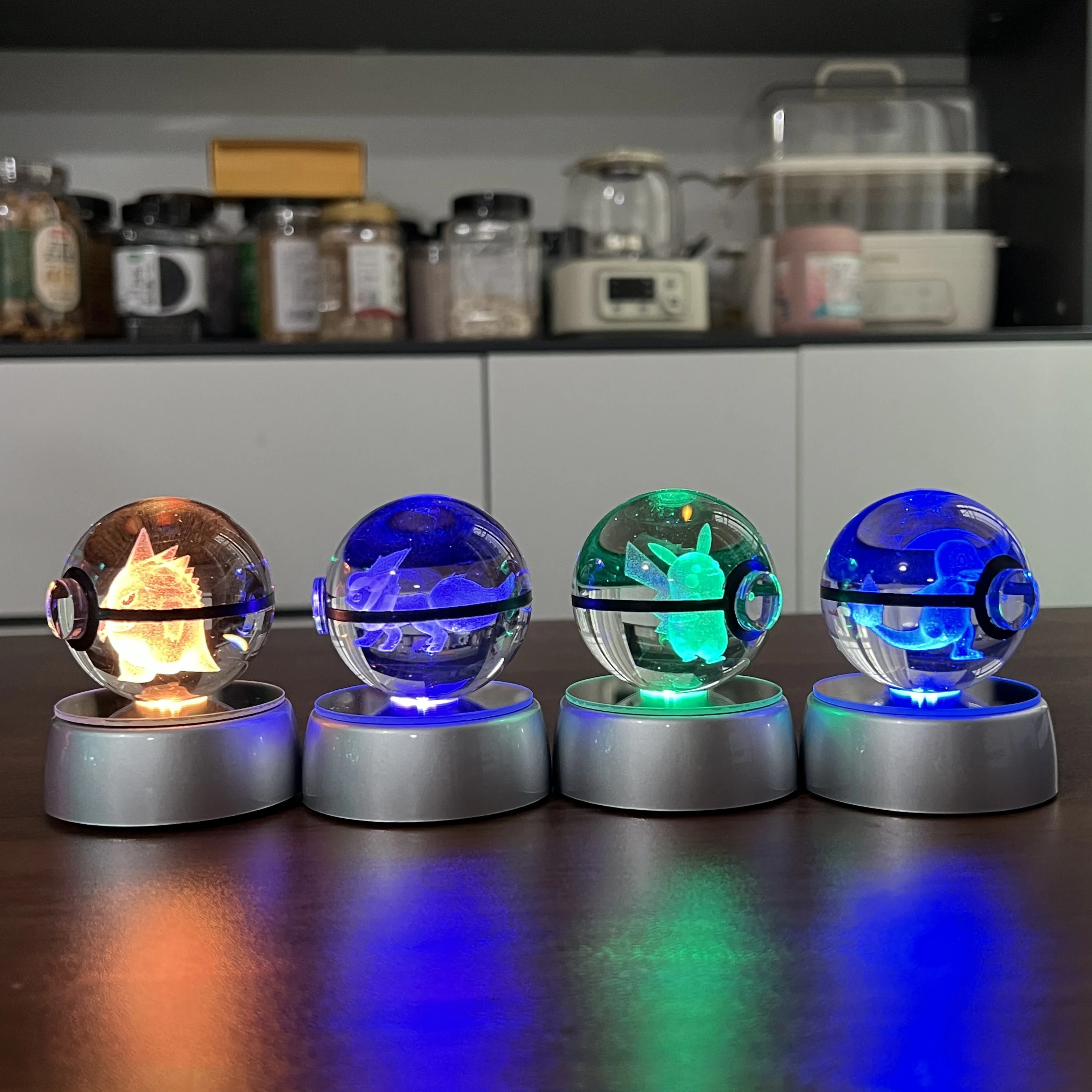 Bola de Cristal 3D de Pokémon, Pikachu, Gengar, Eevee, Mewtwo, Juego de Anime, Pokebola, Luz Nocturna LED con Base, Regalo de Cumpleaños para Niños, Decoración del Hogar