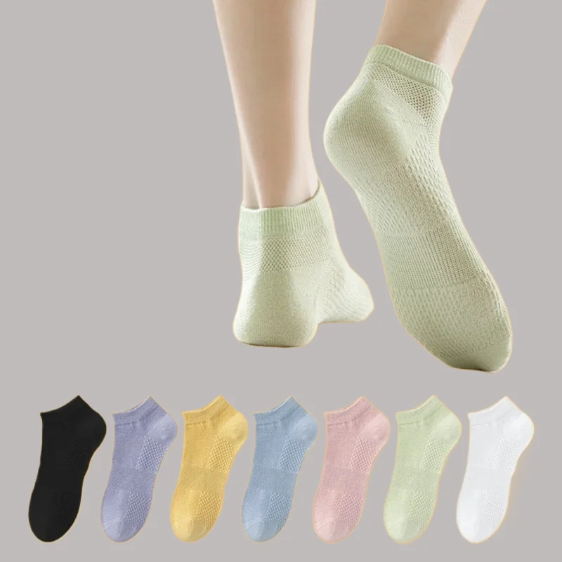 

5/10 Pairs Women's Mesh Cotton Socks Honeycomb Cushioning Sock Antibacterial Deodorizing Women's Socks High Quality Boat Socks