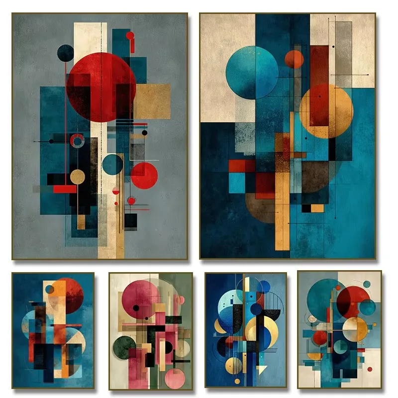 Oil Painting by Number Kit Abstract Blue Geometric Composition Canvas Wall Art for Adults DIY Home Decor Gift
