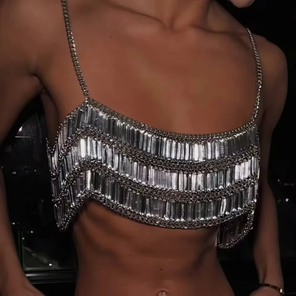New Arrival Acrylic Sequins Handmade Choker Necklace Multi-layer Patchwork Hot Girl Body Chain Nightclub Party Layered Top