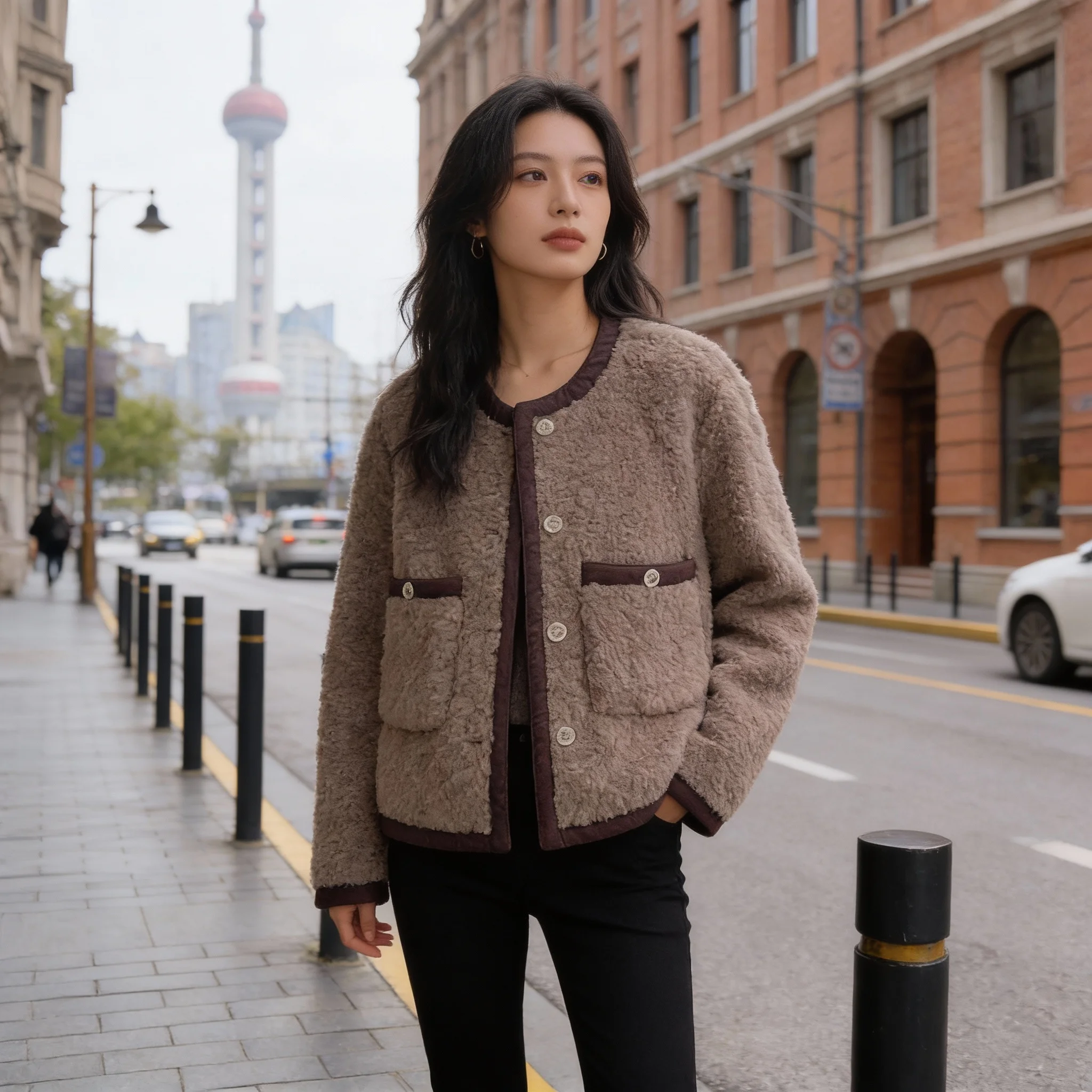 

Lamb Fur Short Jacket Women's Autumn Winter Thickened High-End Feeling Elegance Lady One-Piece Lamb Velvet Top Korean Style