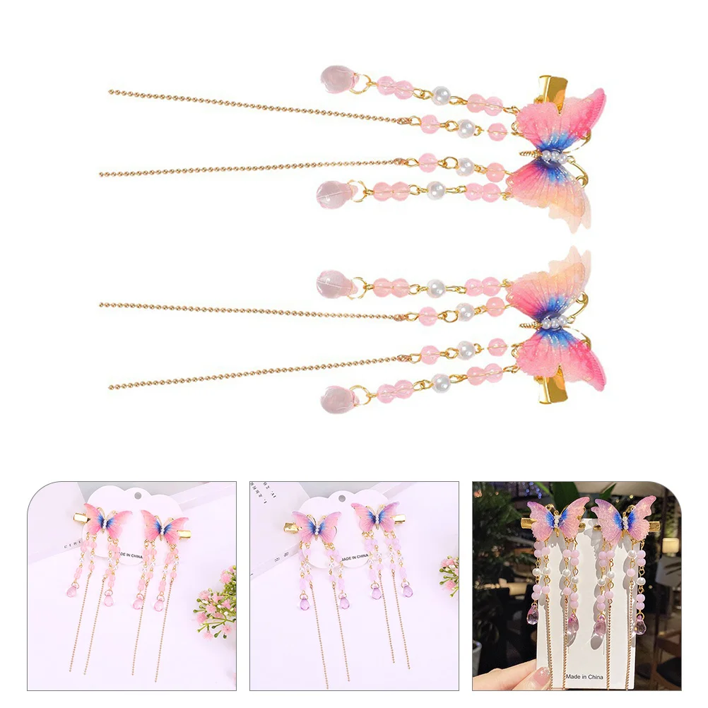 

2pcs Butterflies Hairpin Girls Hair Accessories Women Hair Clips Tassel Decor Durable Wedding Party Graduation Banquet Hairpins