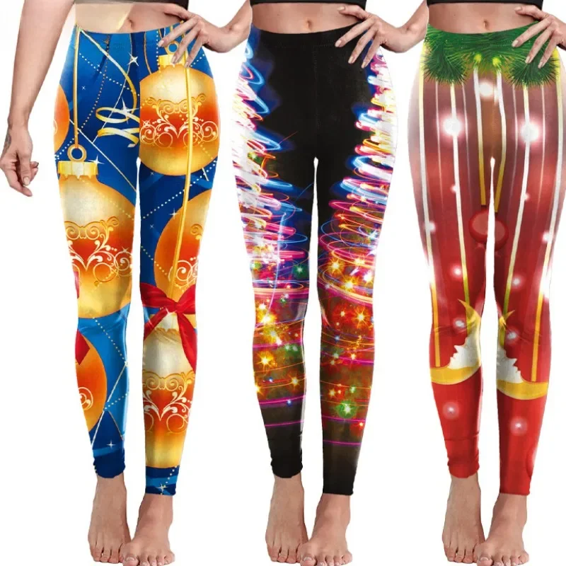 Merry Christmas Casual Leggings High Waist Skinny Leggins Fitness Legging Ladies Printed Workout Stretch Trousers Pants