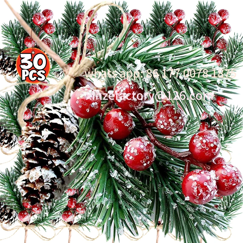 

Customizable Wholesale Snowflake Pine Cone Berry Branch Christmas Artificial Red Berry Pine Needle DIY Wreath Fake Flowers