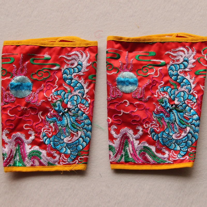 Tianlong Embroidery, Double Dragon Flat Embroidery, Double Dragon Playing with Beads, Hand Sleeves and Foot Sleeves of Shamans,