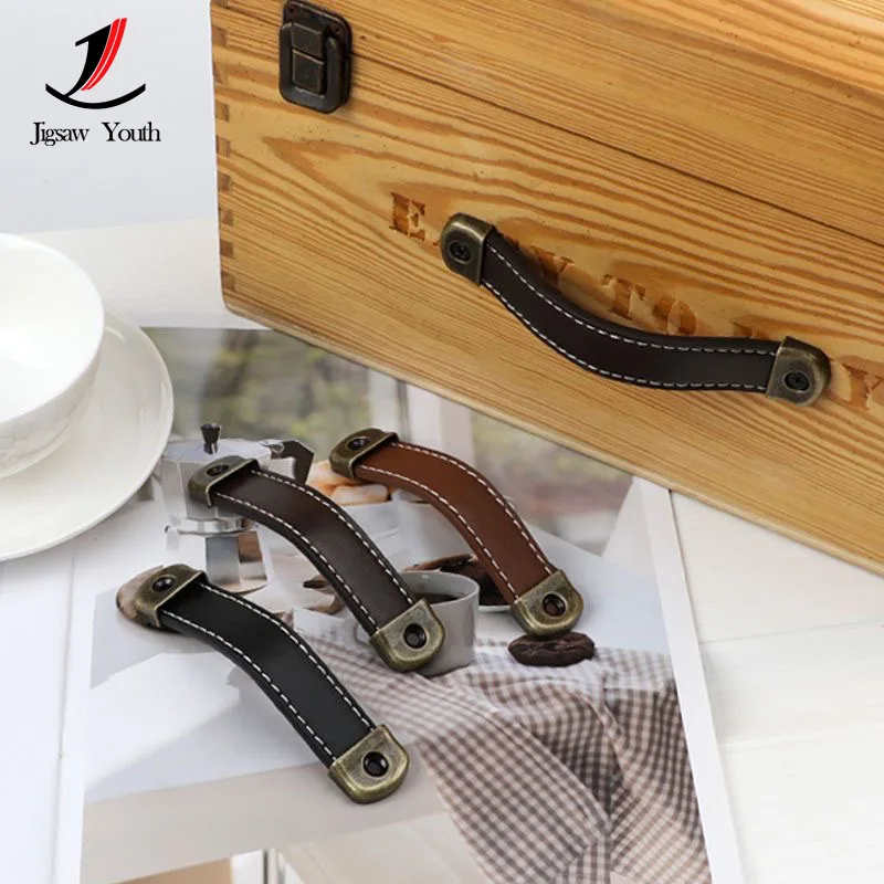 121mm Leather Knob Handle Simple Cabinet Nordic Drawer Pulls Bathroom Hardware Furniture and Kitchen Handles Brown Retro Pull