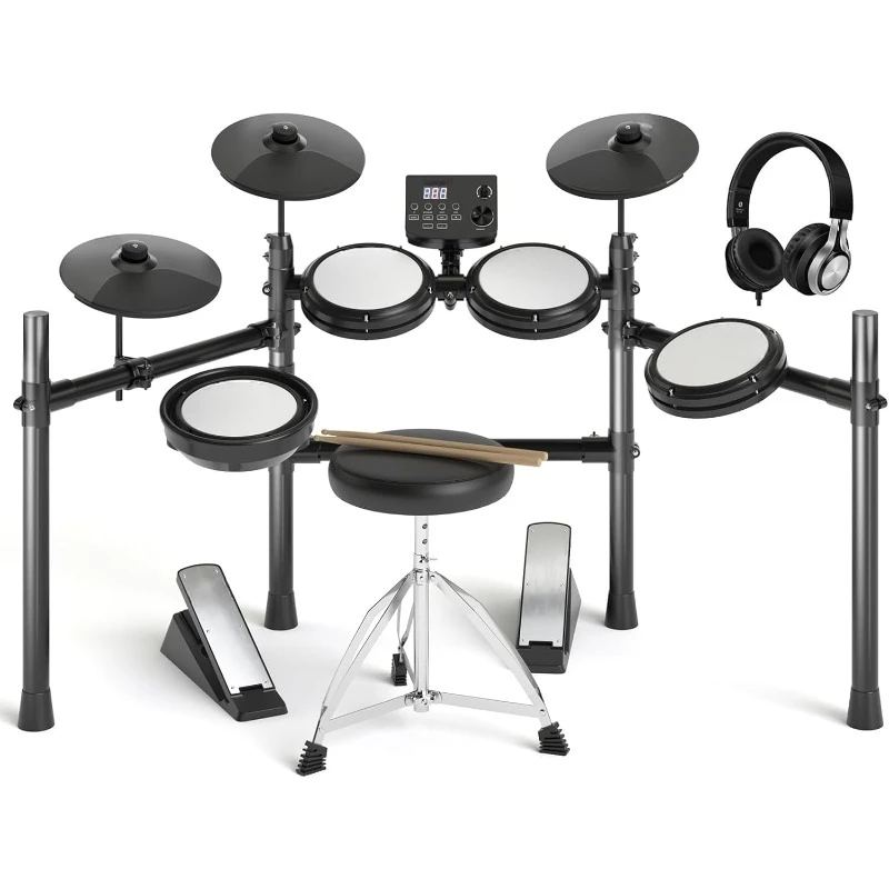 home. Electric Drum Set with Quiet Mesh Pads,Electronic Drum for Beginner,Included 15 Kits and 195 Sounds,AED-403