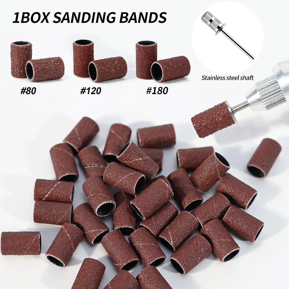 100 Stück/Box Nagels chleif ring bänder mit Welle 3/32 "für elektrische Maniküre-Maschine/Körnung Nagel bohrer Sand bänder Kappe